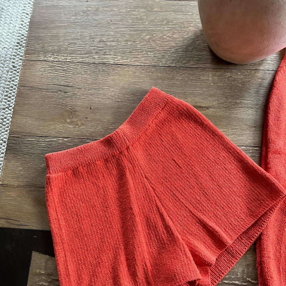 Women's Tangerine Knit 2pc Shorts set - Lightweight Summer Staple - Picture 5 of 14